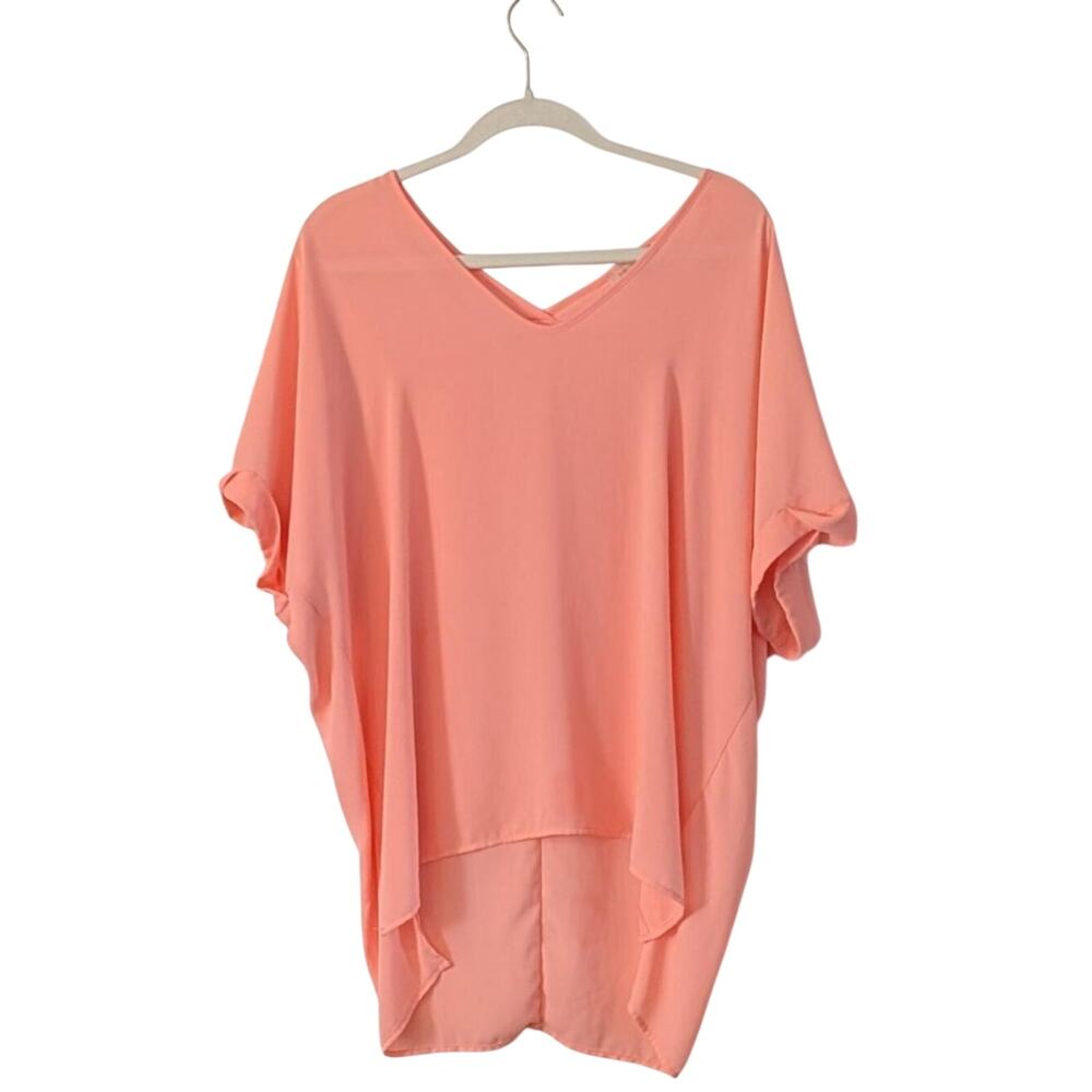 Gibson Latimer Coral Tunic Top Medium Oversized Dolman Sleeve High Low Flowy